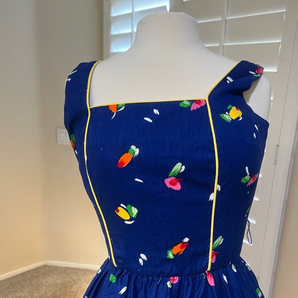 Sabino 80s Blue Floral novelty rockabilly Pockets Pin Up Glam Fit Flare dress‎ 8 - Picture 3 of 12